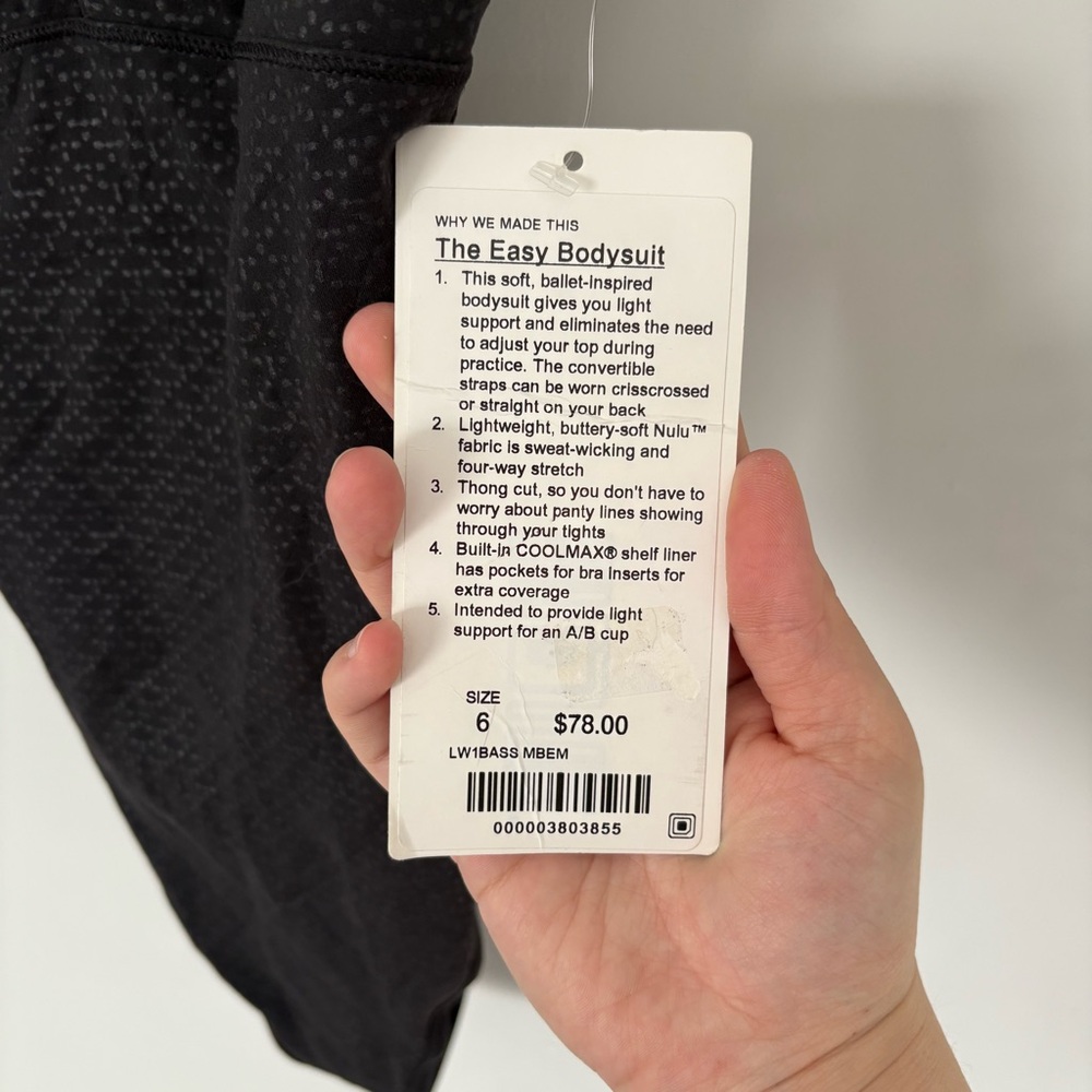 NWT Lululemon The Easy Bodysuit Nulu - Monochromic Black Emboss - Size 6 - Picture 4 of 10